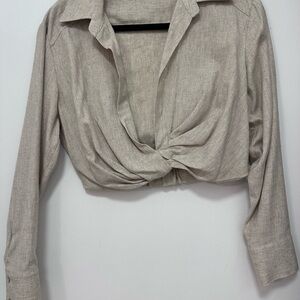 Beige Linen Women's Top